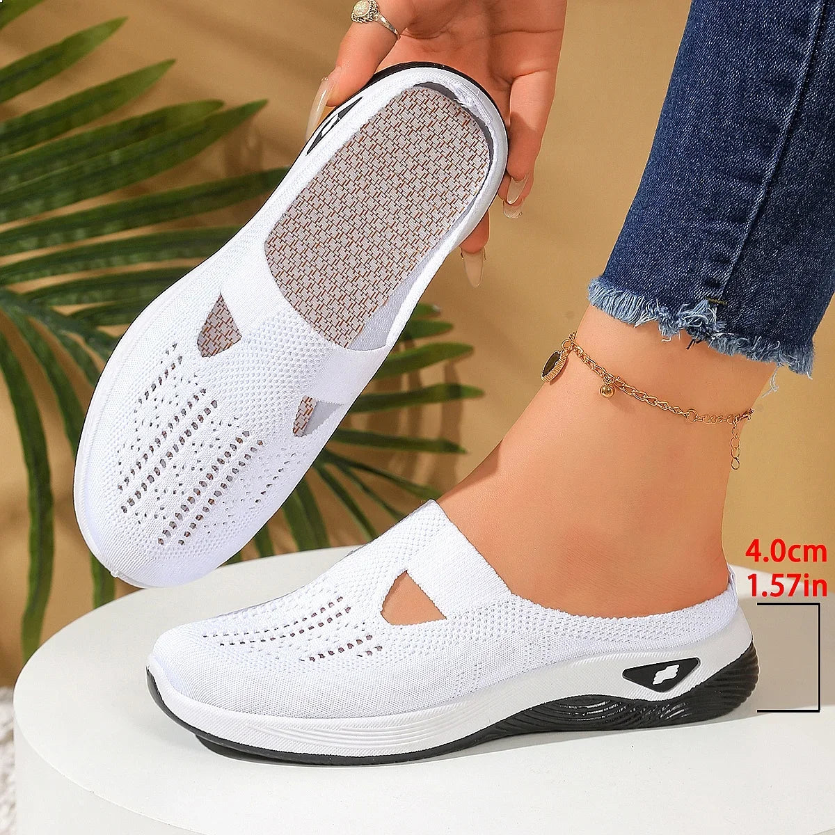 Women Summer Half Slippers Breathable Vent Comfortable Indoor House Shoes Non Slip Flat Sandals