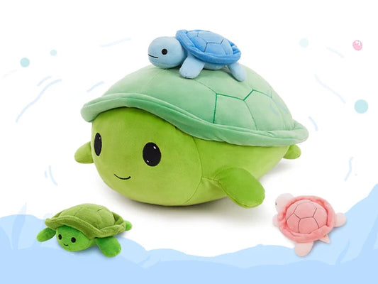 MorisMos 15.7" Giant Turtle Plush, Soft Turtle Stuffed Animal Toy with 3 Baby Turtles Cute Plushie for Kids