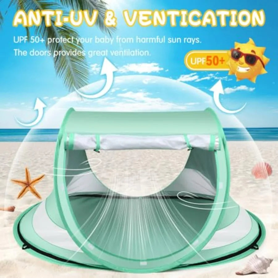 Baby Beach Tent, Large Pop Up Beach Tent Sun Shade for Beach, Portable Baby Travel Tent with Mosquito Net, Indoor Baby Play Ten