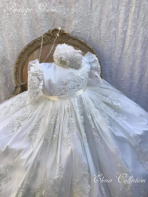 Beaded Lace Christening Gowns for Girls Baby Baptism Gowns Customized Newborn Kids Birthday First Communion Dresses