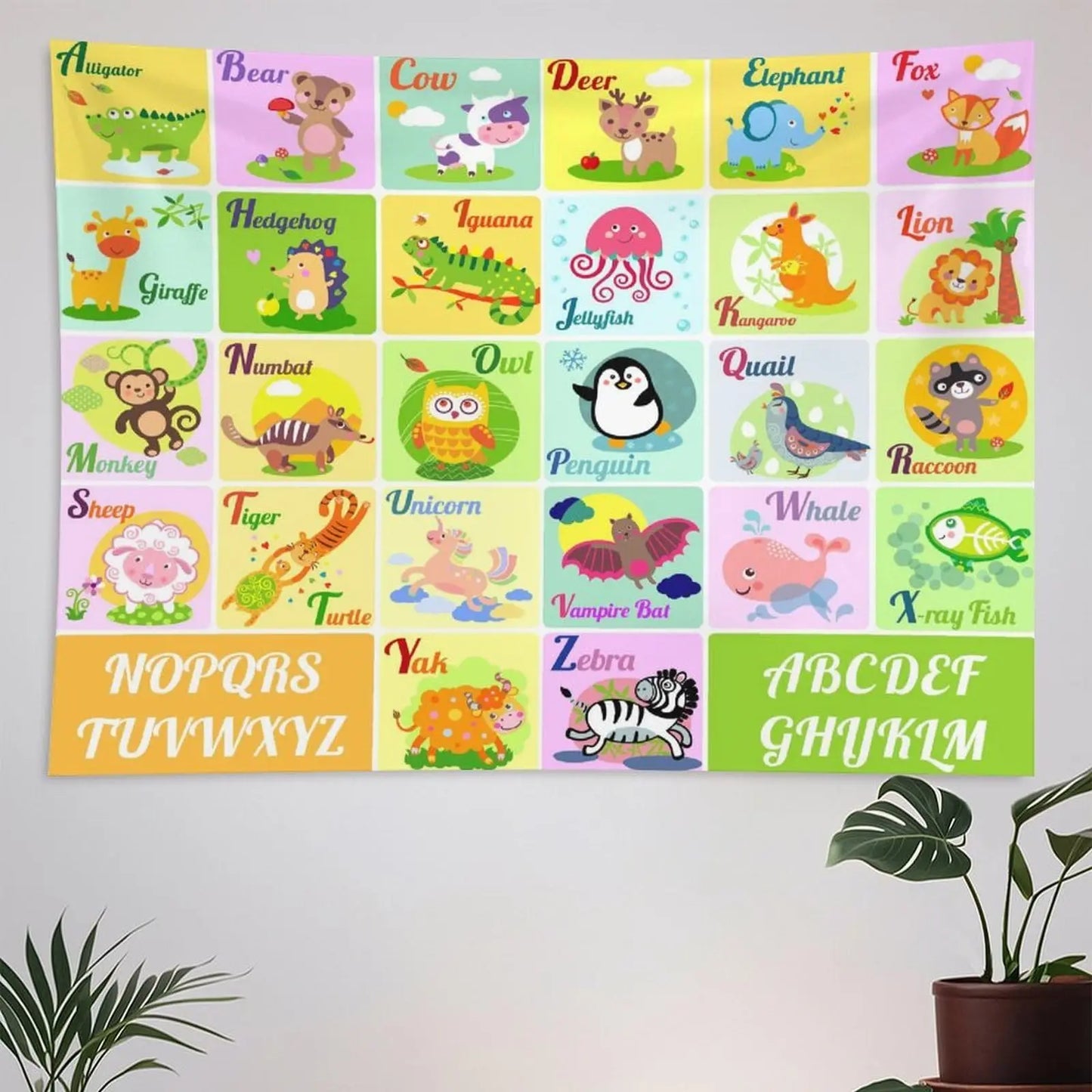 Alphabet Kids Learning Tapestry Wall Hanging Cartoon Animal Baby Boys Child Educational Tapestries Home Decor for Bedroom Living