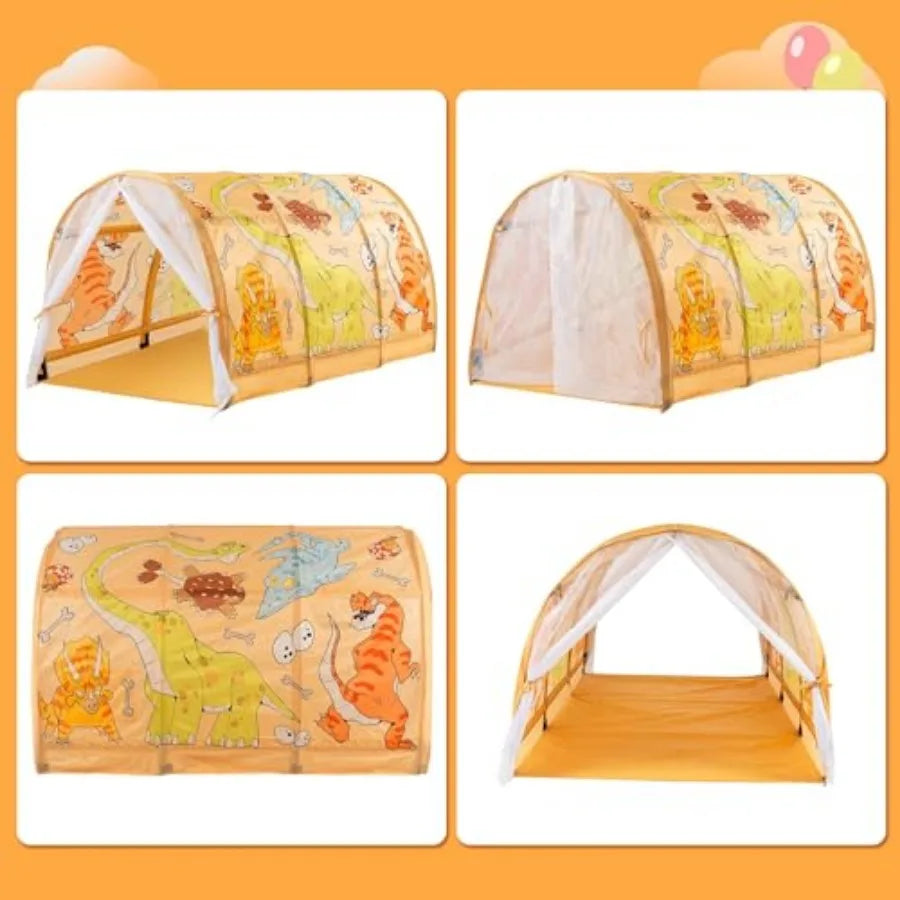 Bed Tent for with LED Strip Lights 55'' x 41'' x 31.5'' Toddler Bed Tent Foldable Game House for Play Tents for Girls Boys Slee