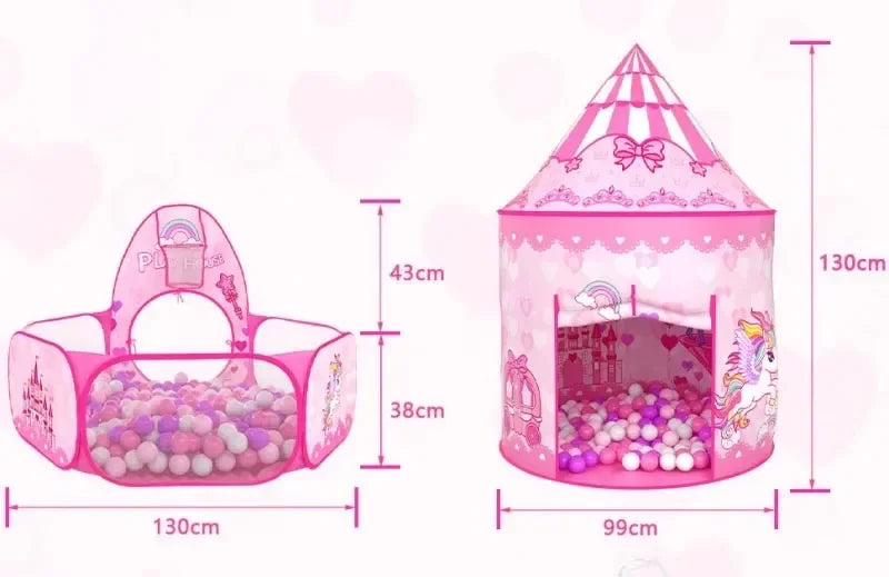 3 in 1 Kids Tent House Portable Castle Play Toy with Tunnel & Ocean Ball Pool child Pit Foldable Indoor Outdoor Baby Playhouse