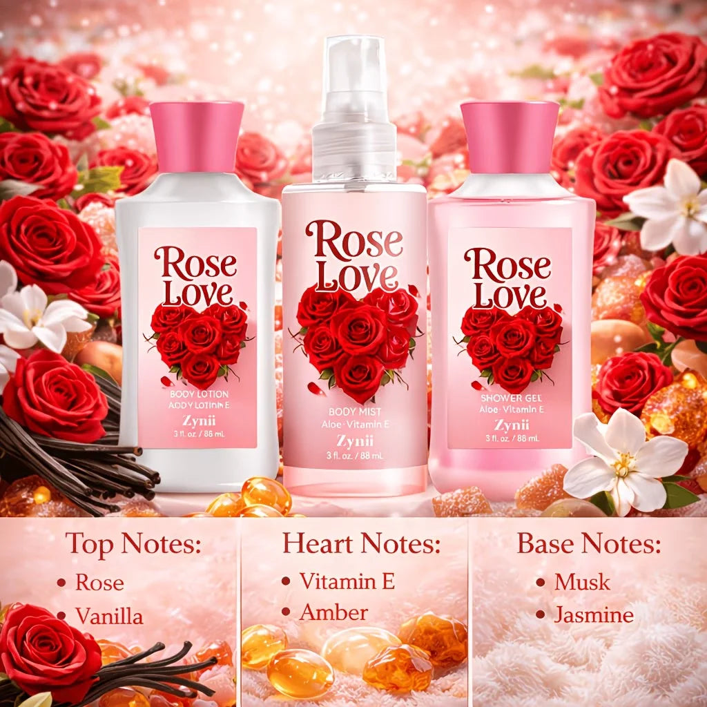 Strawberry Cake, Peach And Rose Bath Set - 88ml Shower Gel, Lotion And Body Mist, Fresh Moisturizing Gift for Her