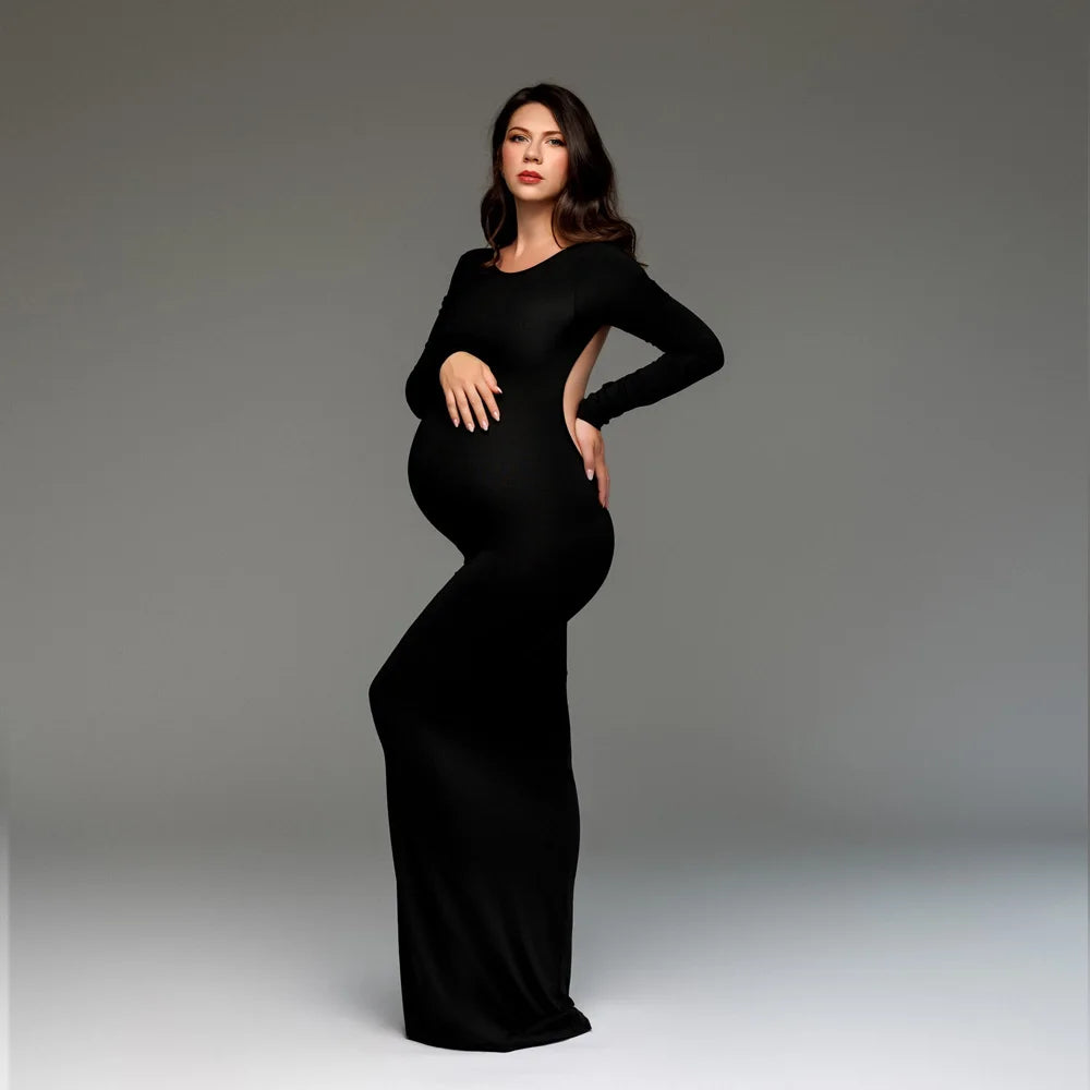 Solid Elegant Women Maxi Dress Backless Slim Fit Elastic Maternity Photography Dresses Photo Shoot Photography Dress For Women