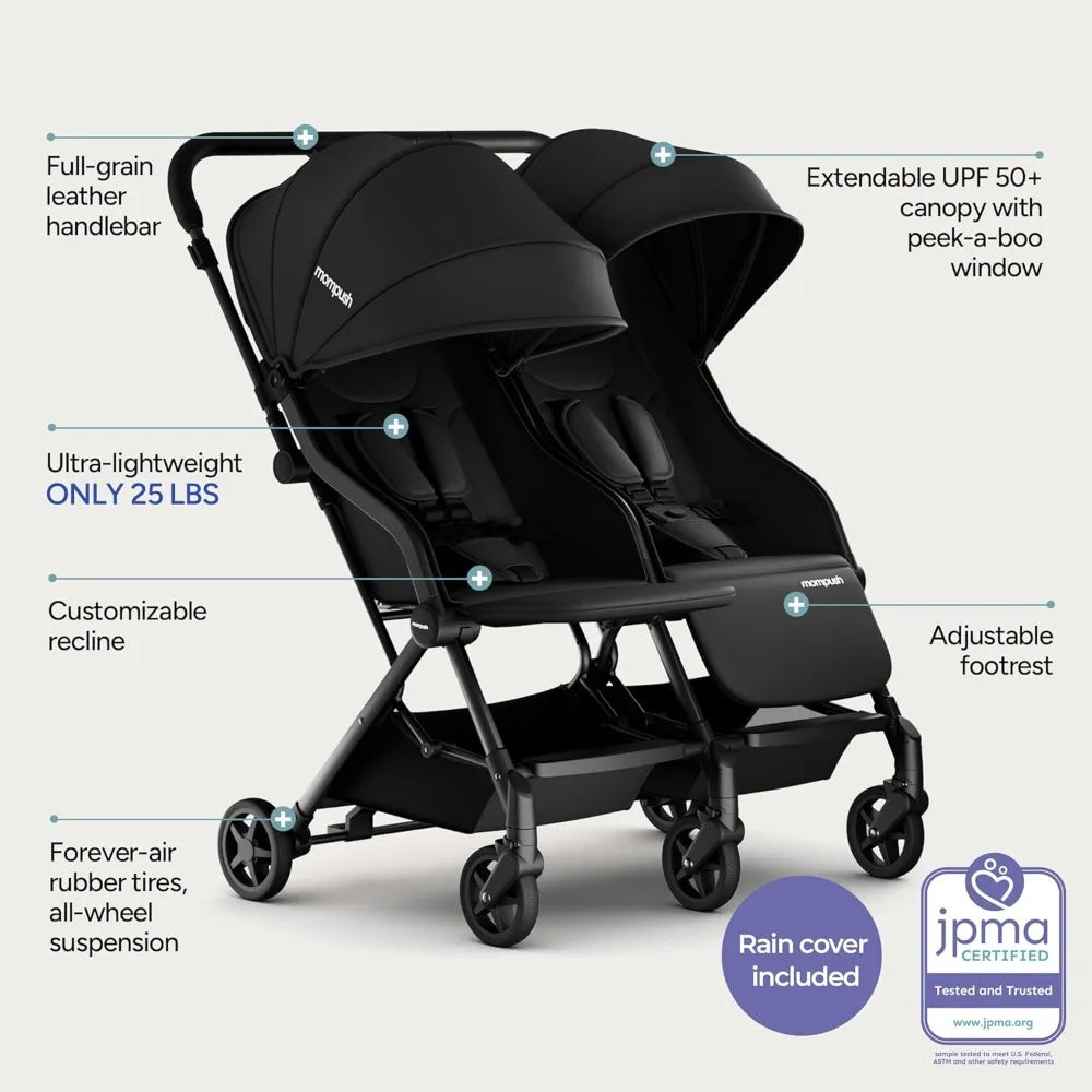 Lithe Double Stroller Lightweight Side by Side Stroller for Infant and Toddler Easy Fold Compact Umbrella Stroller with UPF50
