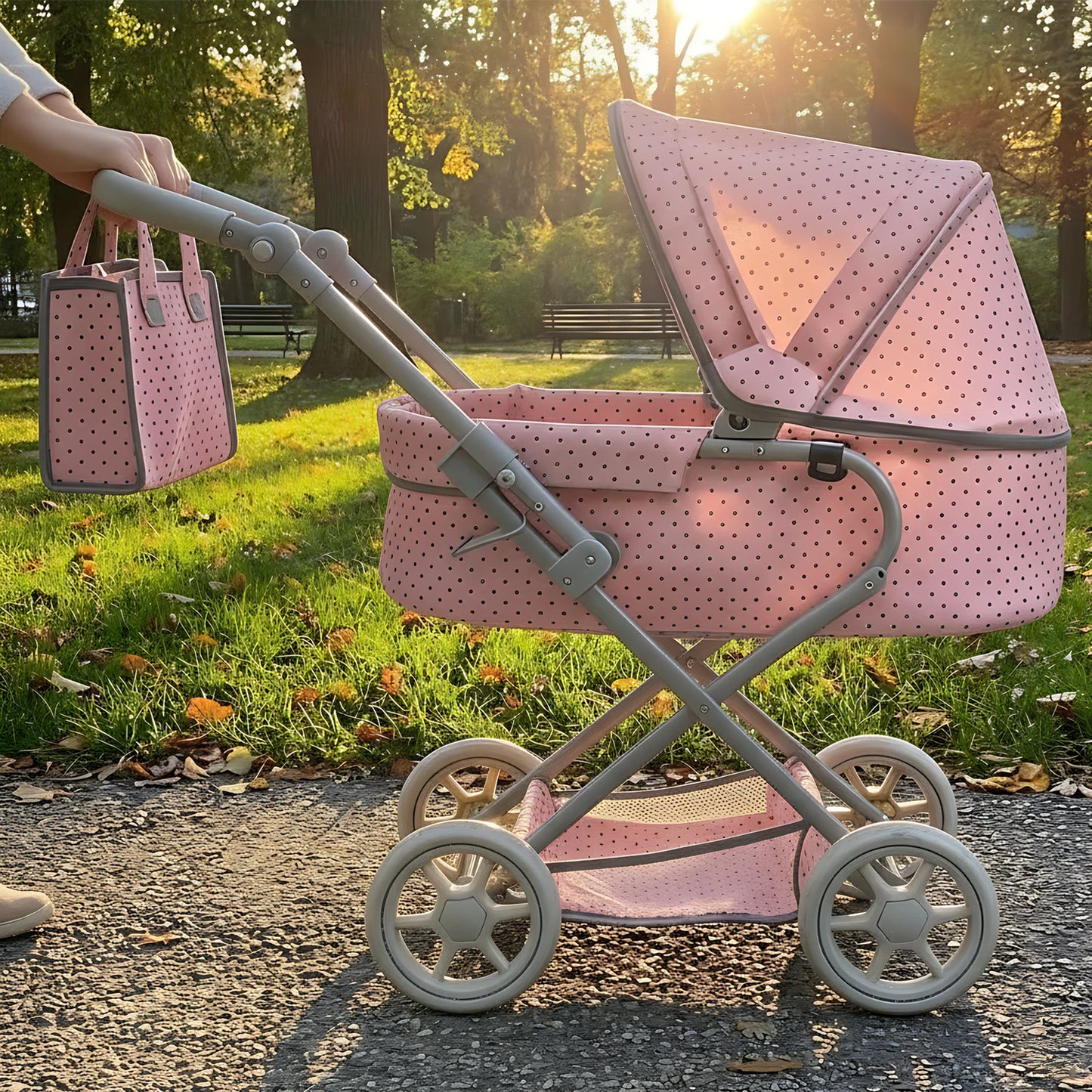 Newborn Doll Stroller Pram for Doll Size 14 to 24inch big size with Removable Cradle Basket Suitable Gifts For Girls