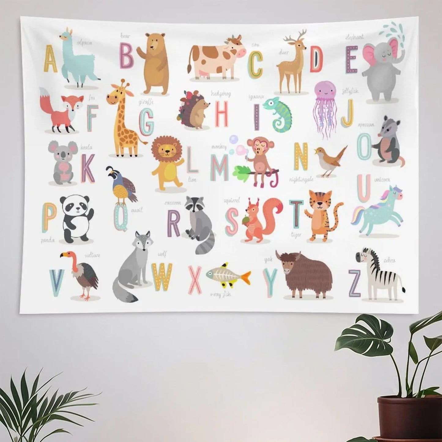 Alphabet Kids Learning Tapestry Wall Hanging Cartoon Animal Baby Boys Child Educational Tapestries Home Decor for Bedroom Living