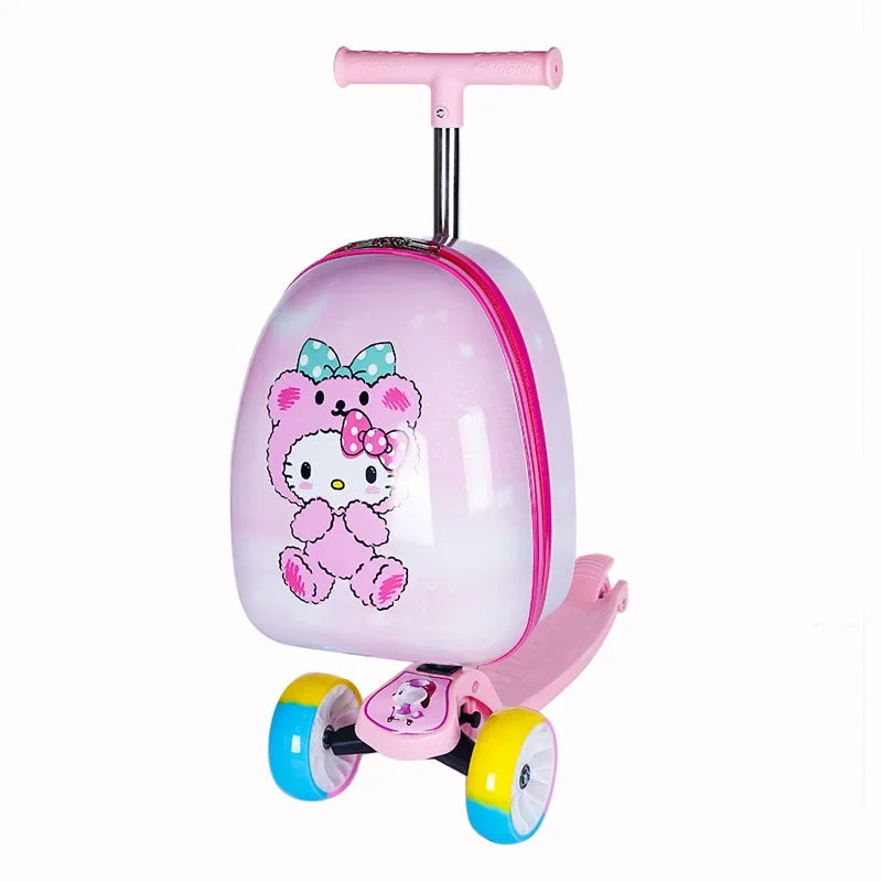 Scooter Suitcase Folding Kids Luggage 16 Inch Hardshell Ride On with Wheels 2-in-1 Large Capacity Traveling Gift for Boys Girls