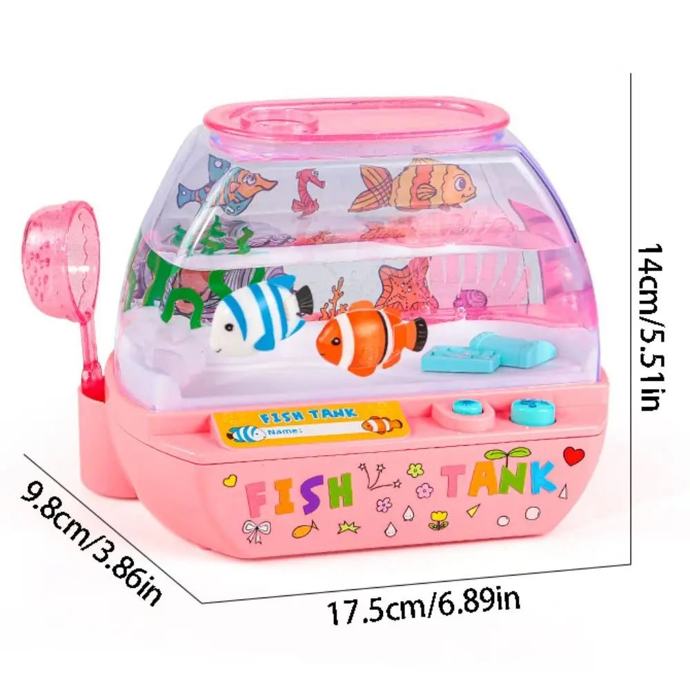 Gift Creative Artificial Aquarium Cartoon with Music and Light LED Light Up Tank Lovely Funny Mini Simulation Fish Tank Desktop