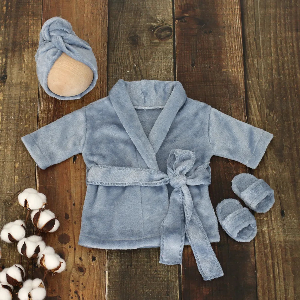 Newborn Baby Photography Prop Soft Fleece Scarf Bathrobes Slipper 3pcs Fotografia Costume Shooting Photoshoot Props Clothing