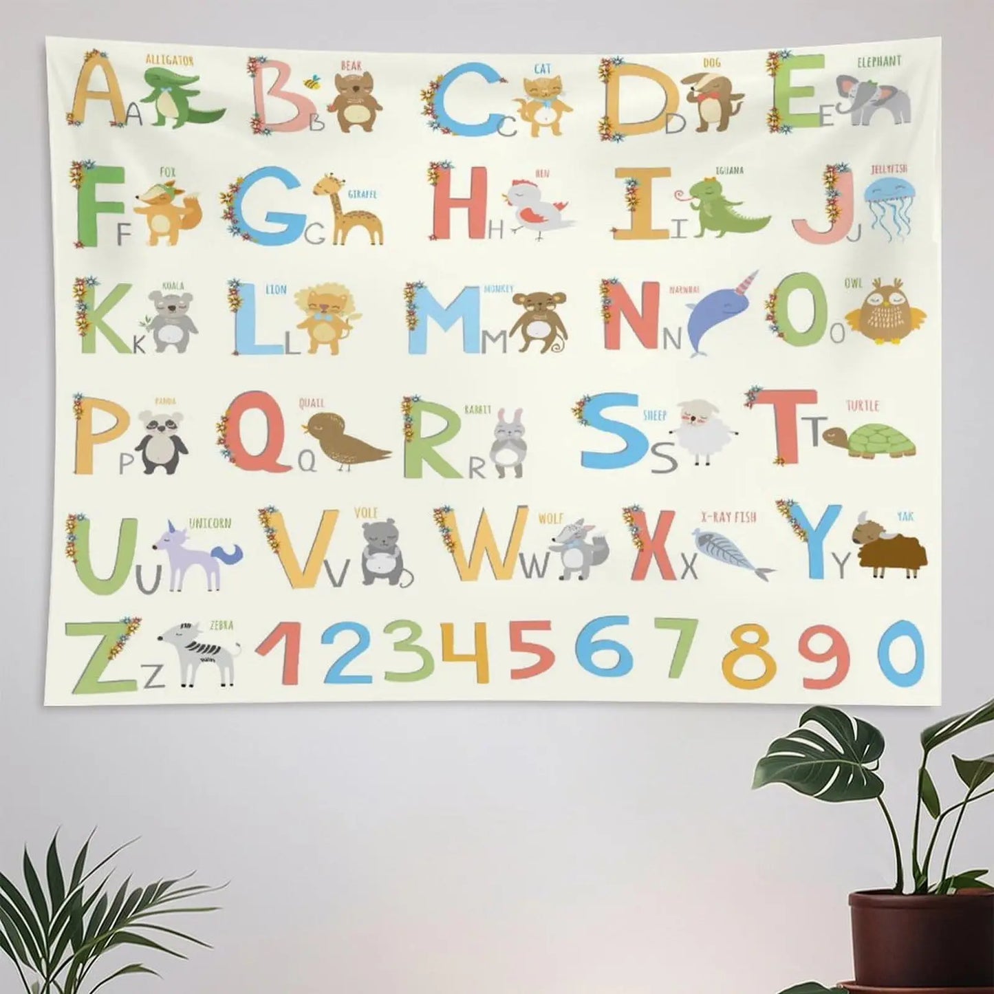 Alphabet Kids Learning Tapestry Wall Hanging Cartoon Animal Baby Boys Child Educational Tapestries Home Decor for Bedroom Living