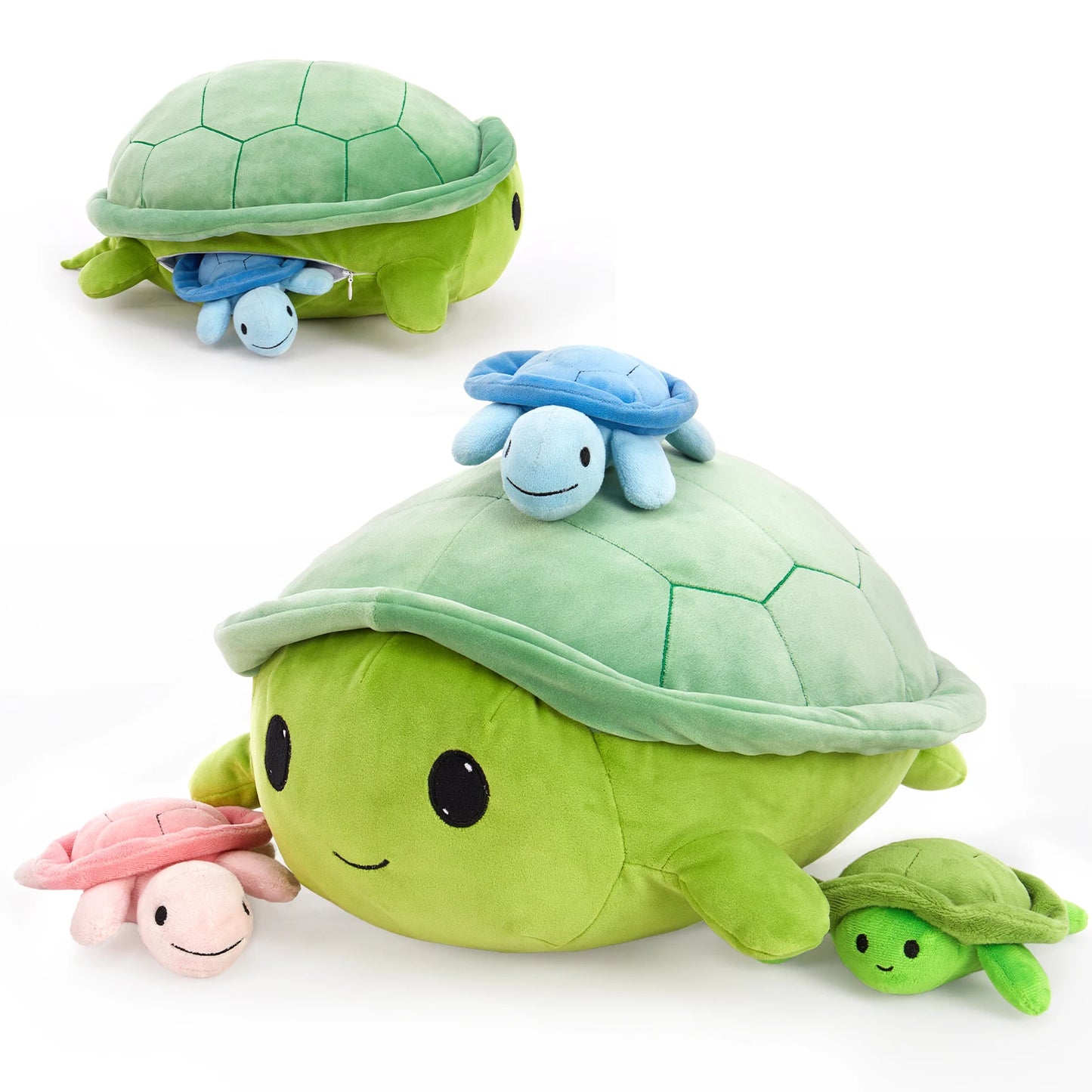 MorisMos 15.7" Giant Turtle Plush, Soft Turtle Stuffed Animal Toy with 3 Baby Turtles Cute Plushie for Kids