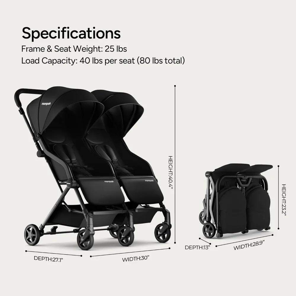 Lithe Double Stroller Lightweight Side by Side Stroller for Infant and Toddler Easy Fold Compact Umbrella Stroller with UPF50