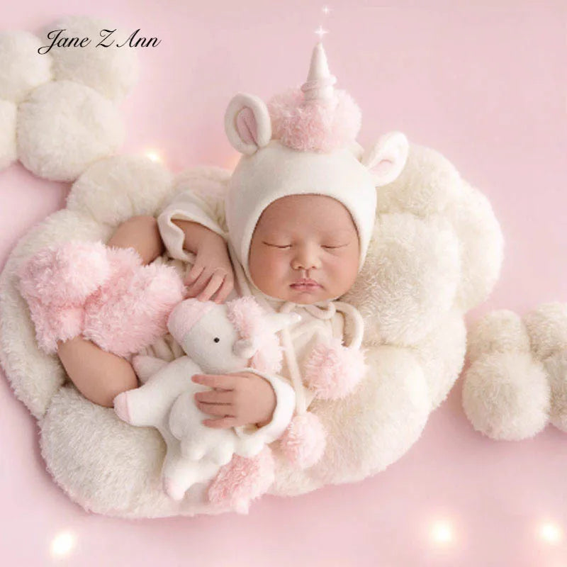 Year of the horse newborn photography outfit pony costume baby photoshoot set hat+romper +pink socks