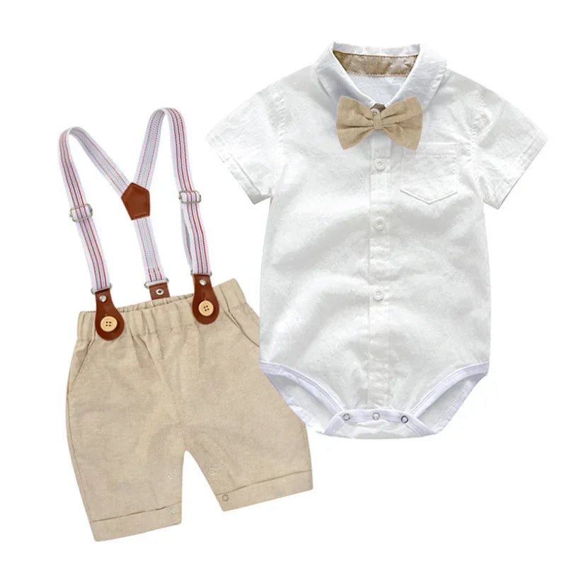 Baby Clothes Set Newborn  Baby Boy Birthday Outfit  Fashion Baby Clothes Boy White Romper + Suspender Pants Gentleman Suits Set