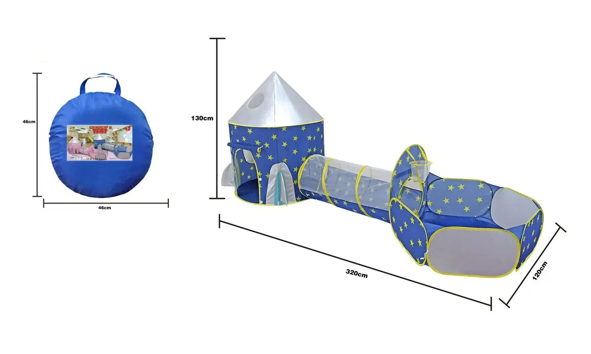 3 in 1 Kids Tent House Portable Castle Play Toy with Tunnel & Ocean Ball Pool child Pit Foldable Indoor Outdoor Baby Playhouse