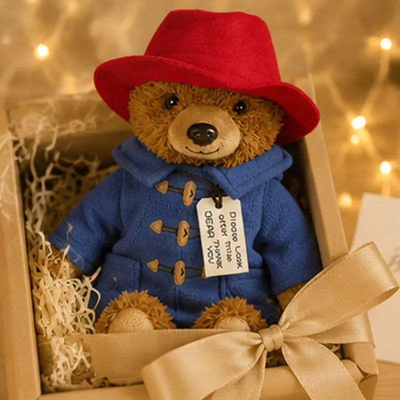 Cute Teddy Bear Plush Toy Soft Stuffed Animal Doll with Red Hat and Blue Coat Birthday Christmas Gift for Kids