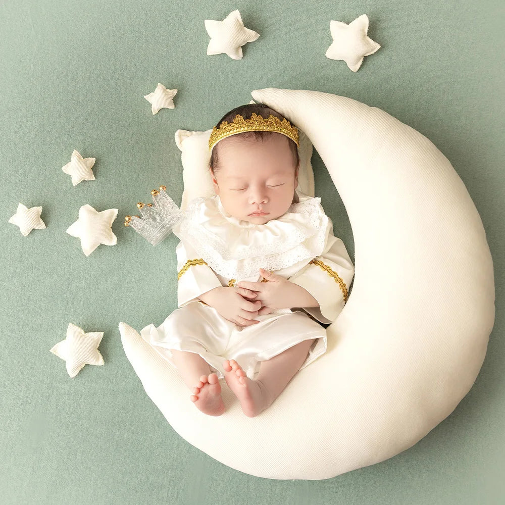 Newborn Boy Photography Outfit Noble Prince Costume Headgear Set Crystal Crown Photoshoot Accessories Studio Infant Photo Props