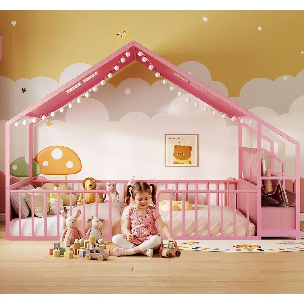 Montori Style Toddler Bed with Safety Guardrails, Sling Bookshelves, and Storage Drawers for Kids' Bedroom, Nursery, or Playhous