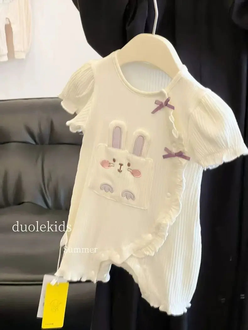 Baby Clothes Summer Baby Short-sleeved Jumpsuit Baby Girls Fashionable Cartoon Thin Style Outdoor Romper Climbing Clothes