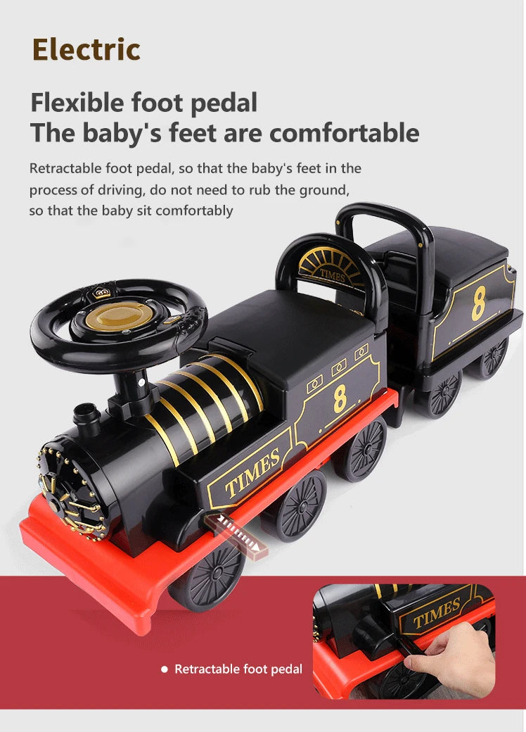 Electric Train Kids Riding Toy Classical Model Can Carry Train Rail Car Children Baby Walker Stroller Toys Child Christmas Gifts