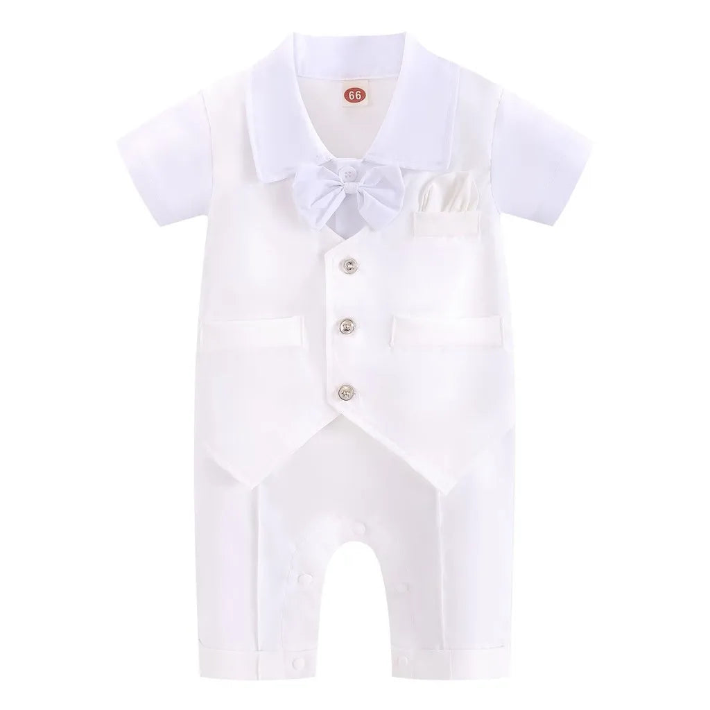 White Christening Baby Clothes for Boy Outfit Gentleman SuitsBow Tie Romper Infant Newborn Bodysuits Newborn Photography Romper