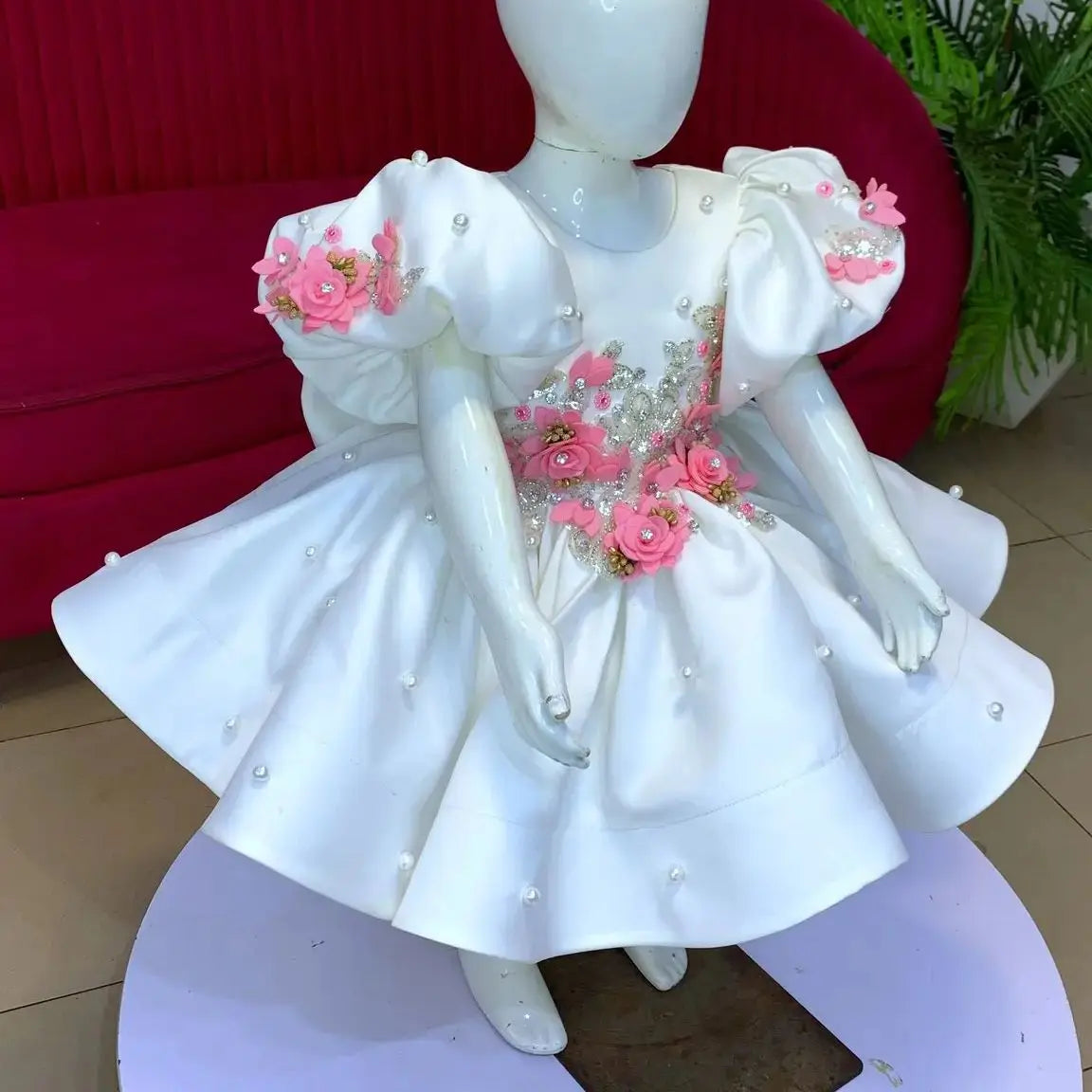 White Flower Girl Dresses for Wedding Pink Floral Princess Birthday Party Gowns Customized Child Prom Dress