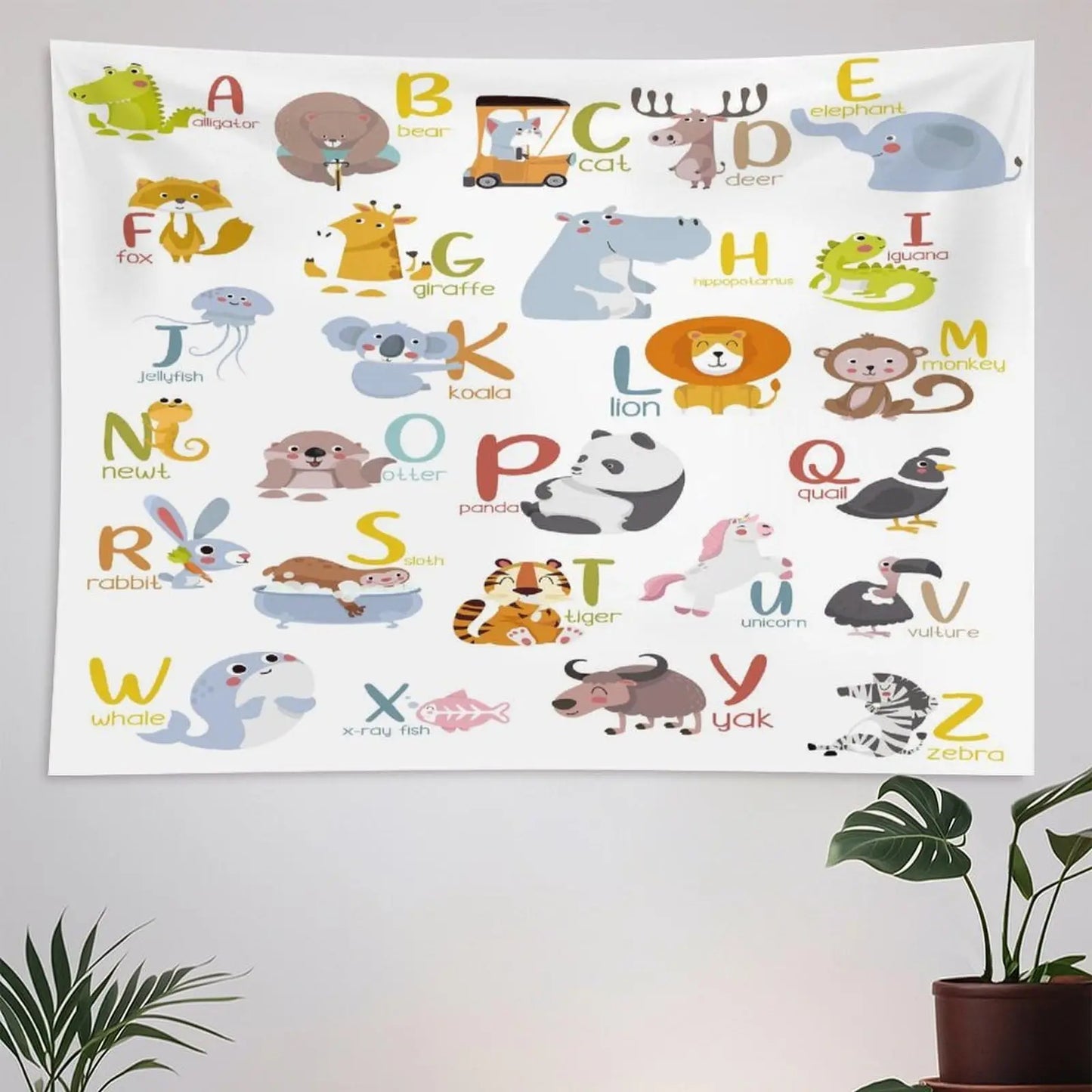 Alphabet Kids Learning Tapestry Wall Hanging Cartoon Animal Baby Boys Child Educational Tapestries Home Decor for Bedroom Living