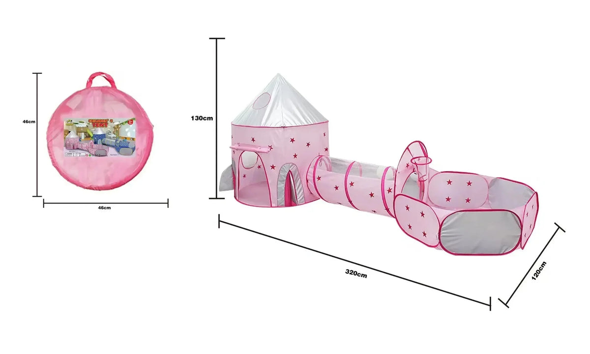 3 in 1 Kids Tent House Portable Castle Play Toy with Tunnel & Ocean Ball Pool child Pit Foldable Indoor Outdoor Baby Playhouse