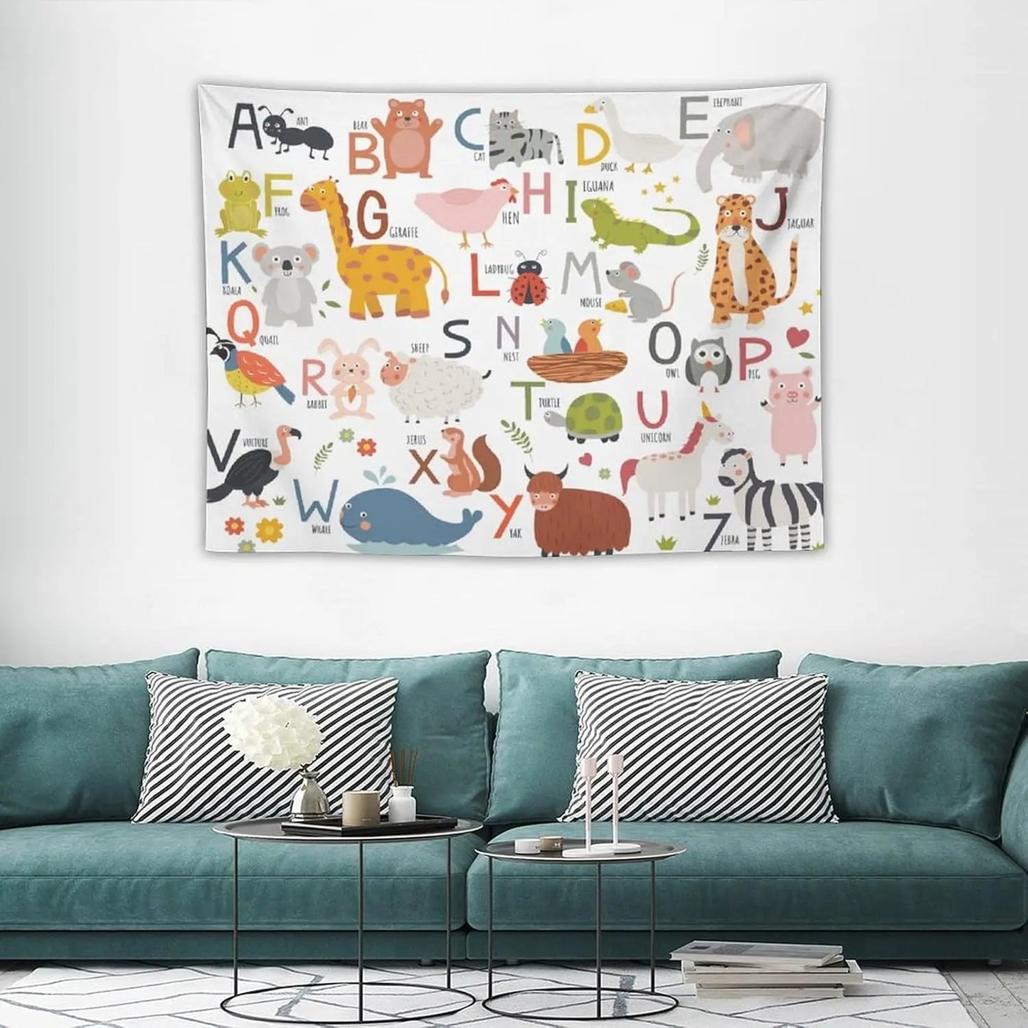 Alphabet Kids Learning Tapestry Wall Hanging Cartoon Animal Baby Boys Child Educational Tapestries Home Decor for Bedroom Living