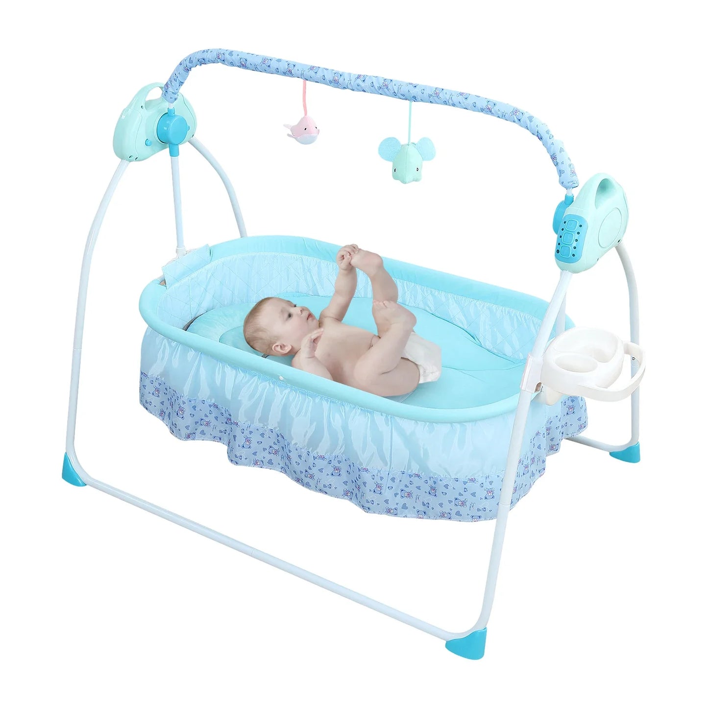 0-18 MonthsInfant Bed Auto Swing with Music, 25KG/55LBS Capacity, Electric Baby Crib Cradle, Foldable Baby Bassinet, (Blue)