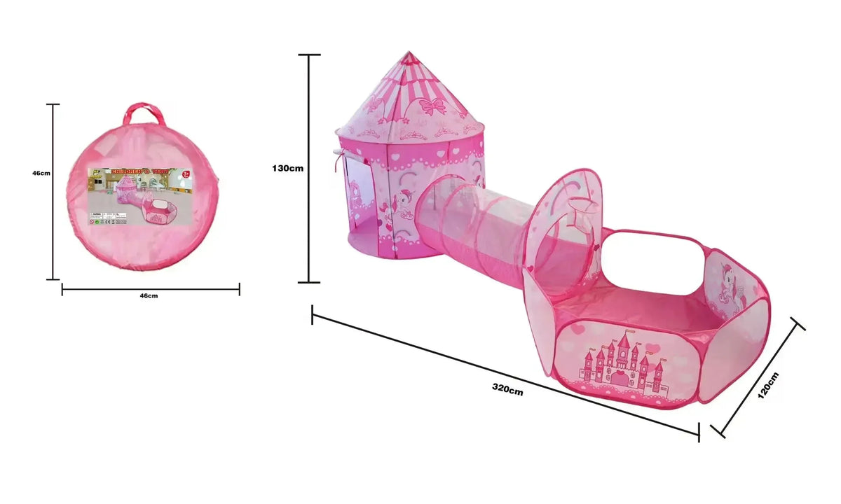3 in 1 Kids Tent House Portable Castle Play Toy with Tunnel & Ocean Ball Pool child Pit Foldable Indoor Outdoor Baby Playhouse