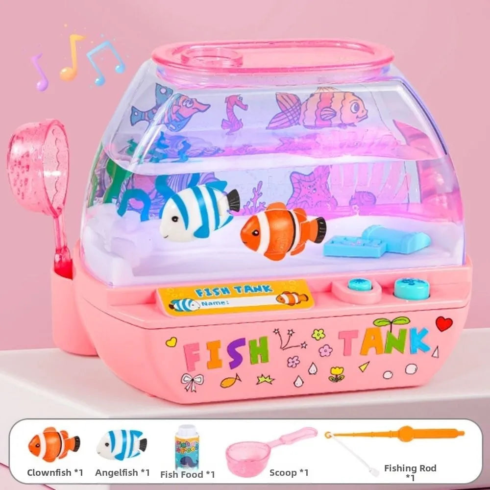 Gift Creative Artificial Aquarium Cartoon with Music and Light LED Light Up Tank Lovely Funny Mini Simulation Fish Tank Desktop