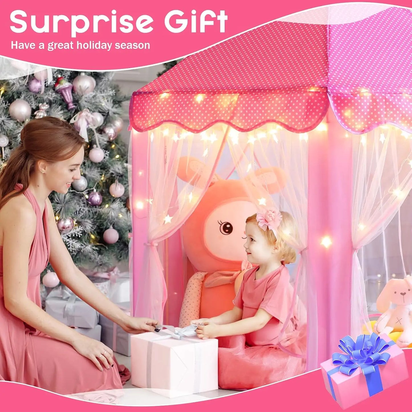 Virella Store Monobeach Princess Tent Girls Large Playhouse Kids Castle Play Tent with Star Lights Toy for Children Indoor and Outdoor Games, 55'' x 53'' (DxH)
