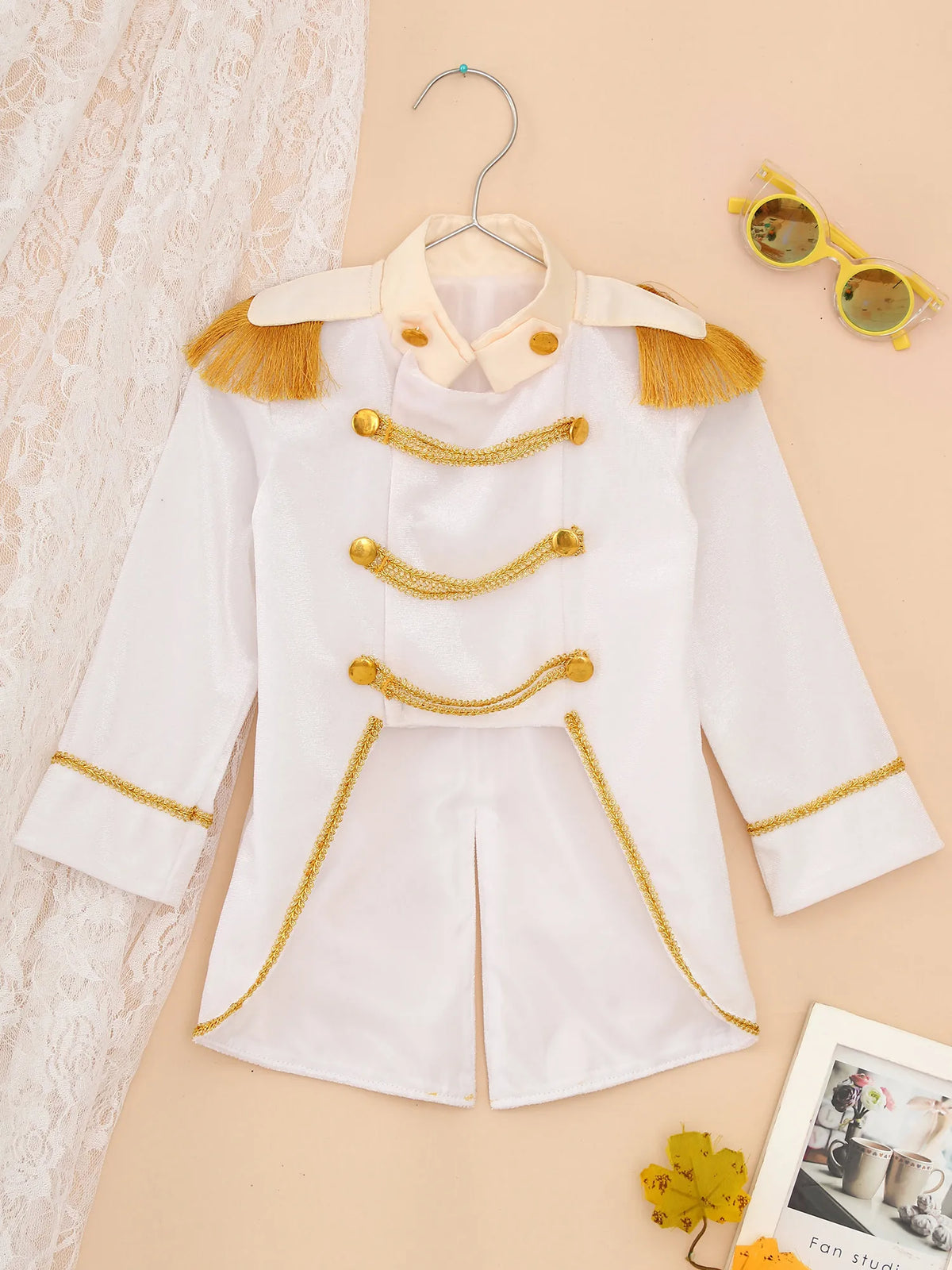 Boys Halloween Prince King Knight Costume Long Sleeve Gold Fringe Velvet Tailcoat Theme Party Royal Court Role Play Clothes