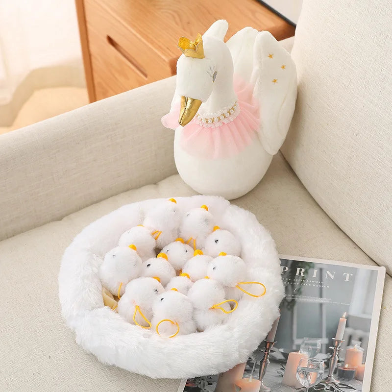 New Swan Family Plush Toy Swan Mother Swan Baby Lifelike Animals Stuffed Doll With Nest Kids Baby Comforting Gift