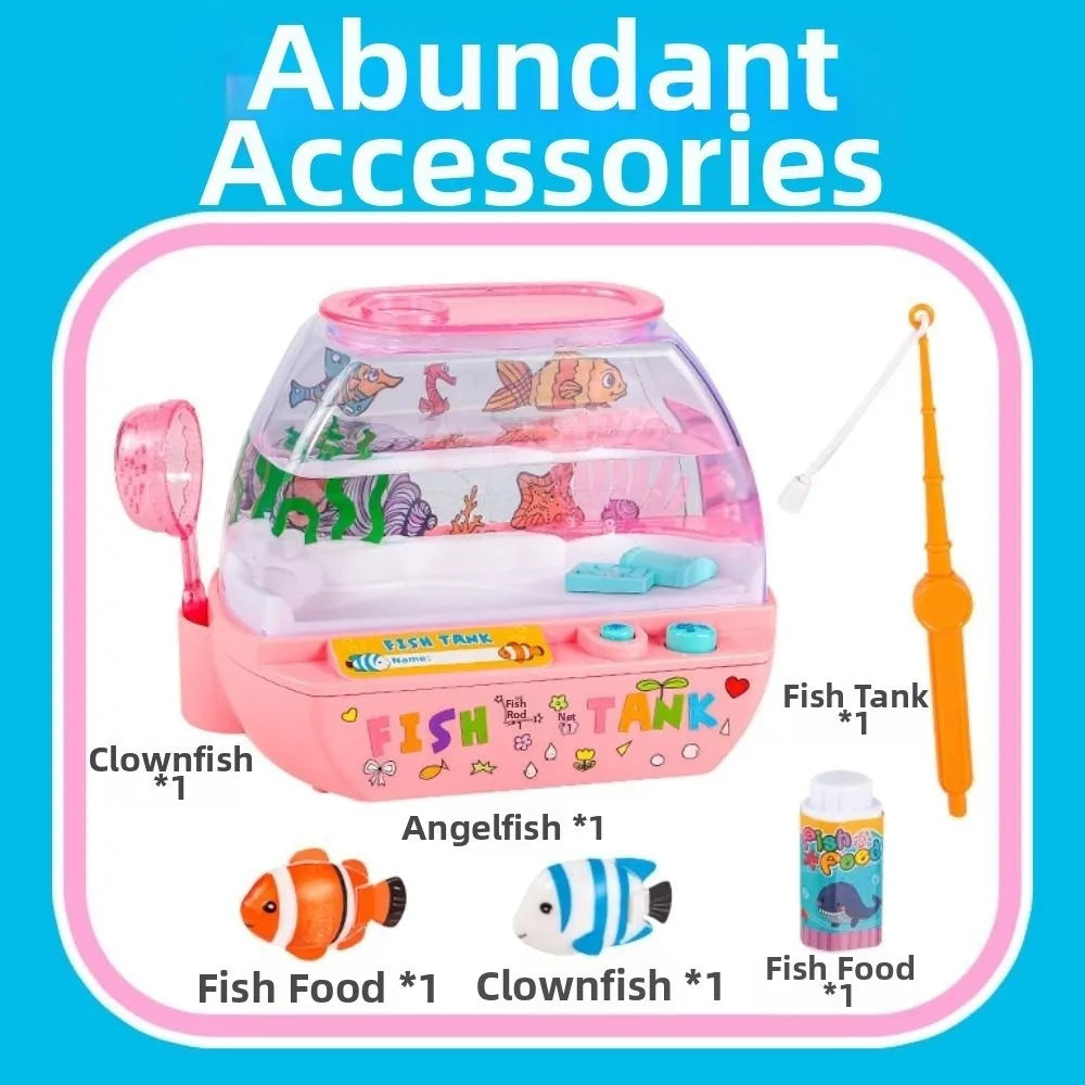 Gift Creative Artificial Aquarium Cartoon with Music and Light LED Light Up Tank Lovely Funny Mini Simulation Fish Tank Desktop