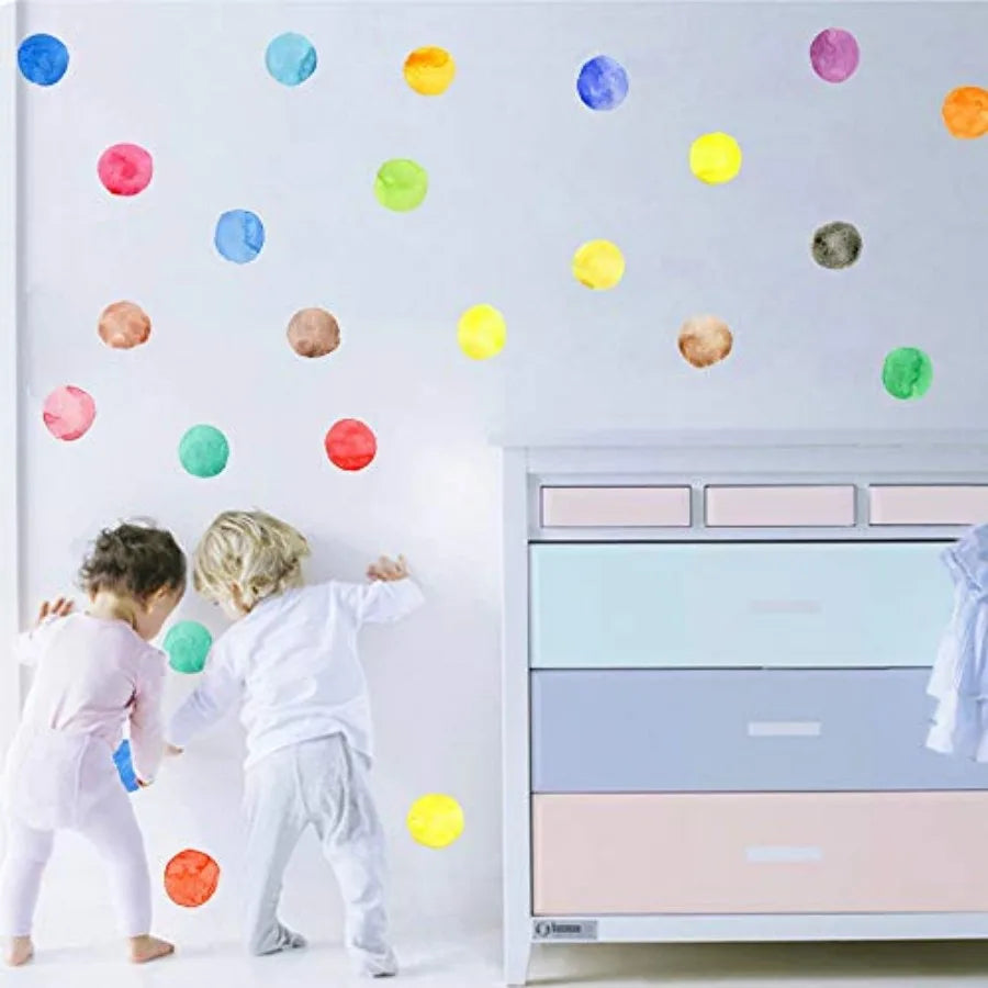 Colorful Polka Dot Wall Decals Watercolor Dots Wall Sticker for Baby Girls Teens and Nursery Room