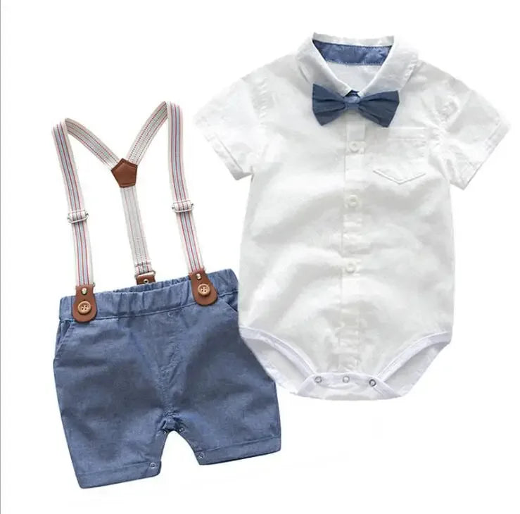 Baby Clothes Set Newborn  Baby Boy Birthday Outfit  Fashion Baby Clothes Boy White Romper + Suspender Pants Gentleman Suits Set