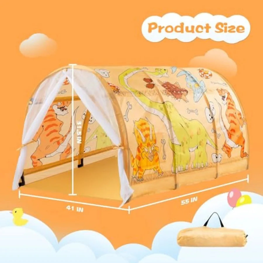 Bed Tent for with LED Strip Lights 55'' x 41'' x 31.5'' Toddler Bed Tent Foldable Game House for Play Tents for Girls Boys Slee