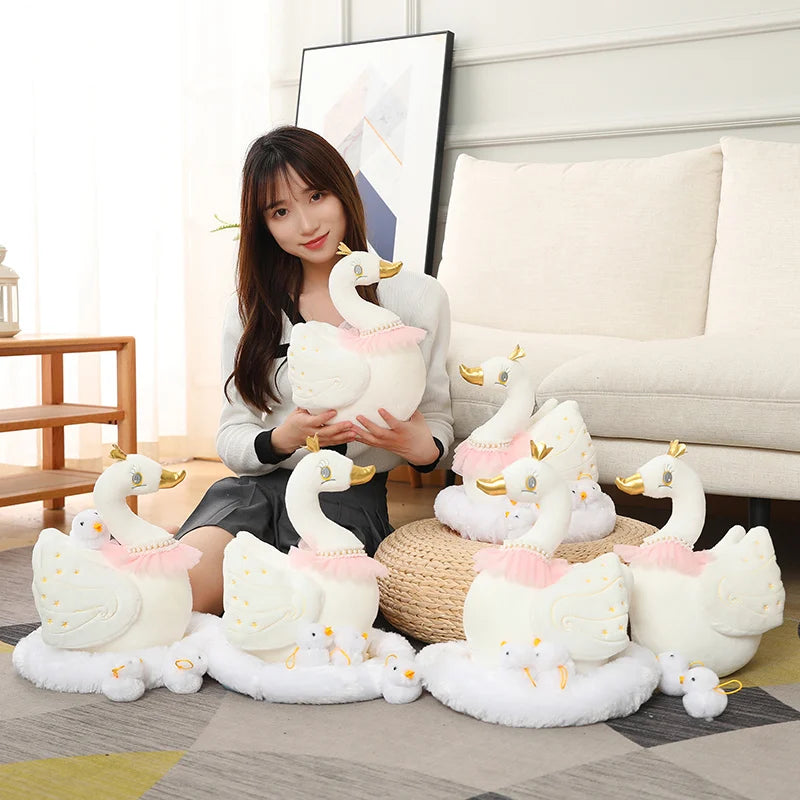 New Swan Family Plush Toy Swan Mother Swan Baby Lifelike Animals Stuffed Doll With Nest Kids Baby Comforting Gift