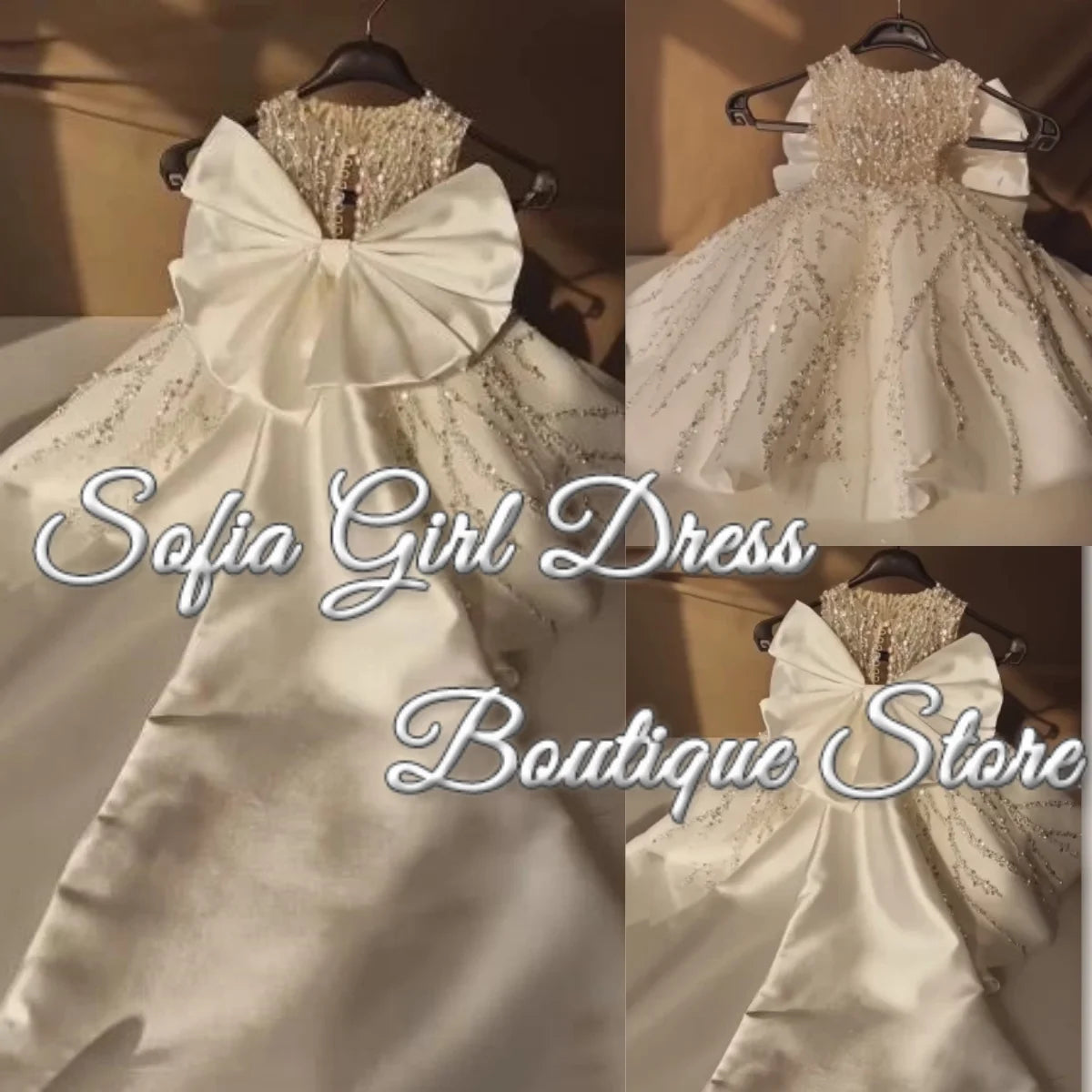 Vintage Flower Girl Dress Sleeveless Ivory Holy First Communion Dress Long Satin Wedding Prom Birthday Party Vestidos for Girls
