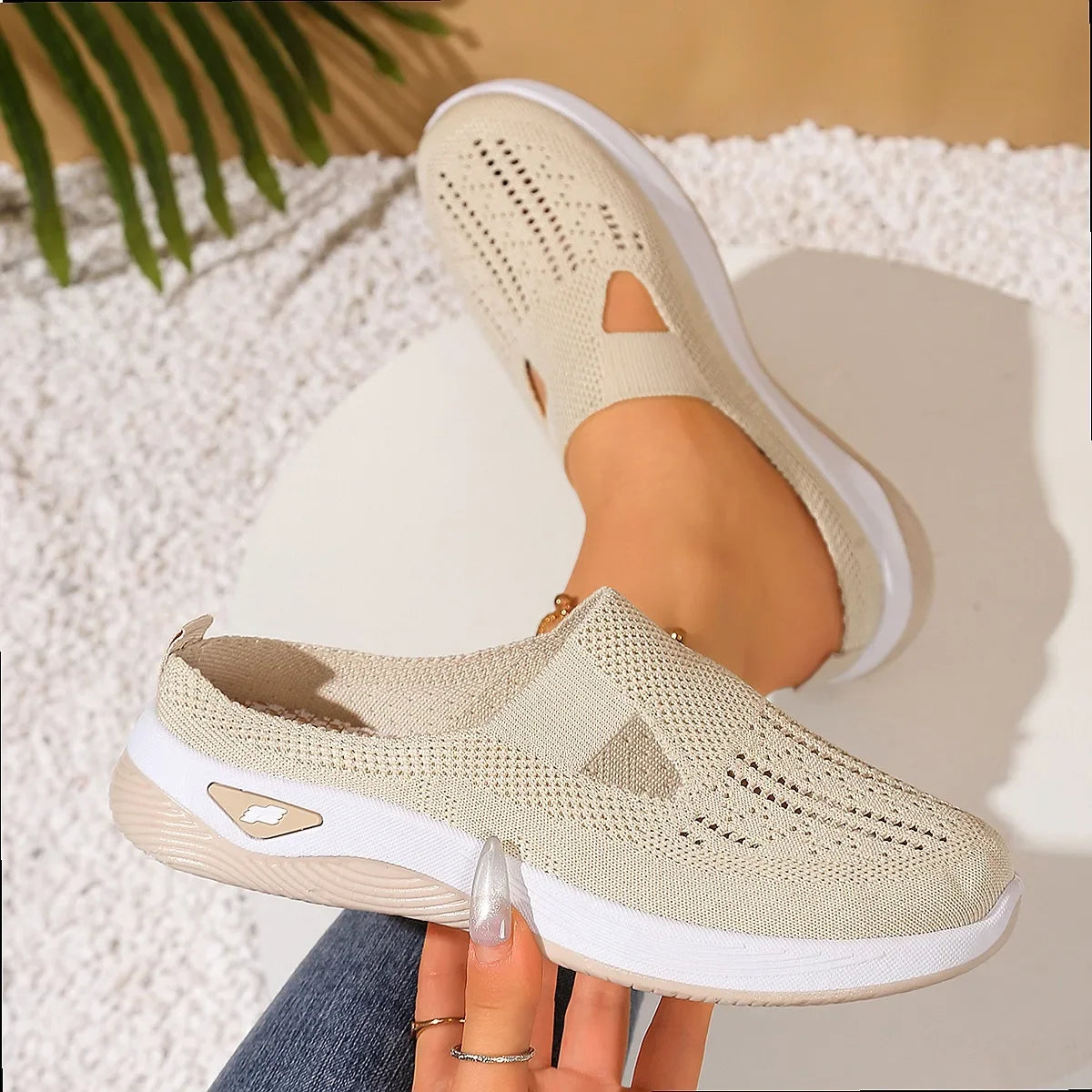 Women Summer Half Slippers Breathable Vent Comfortable Indoor House Shoes Non Slip Flat Sandals