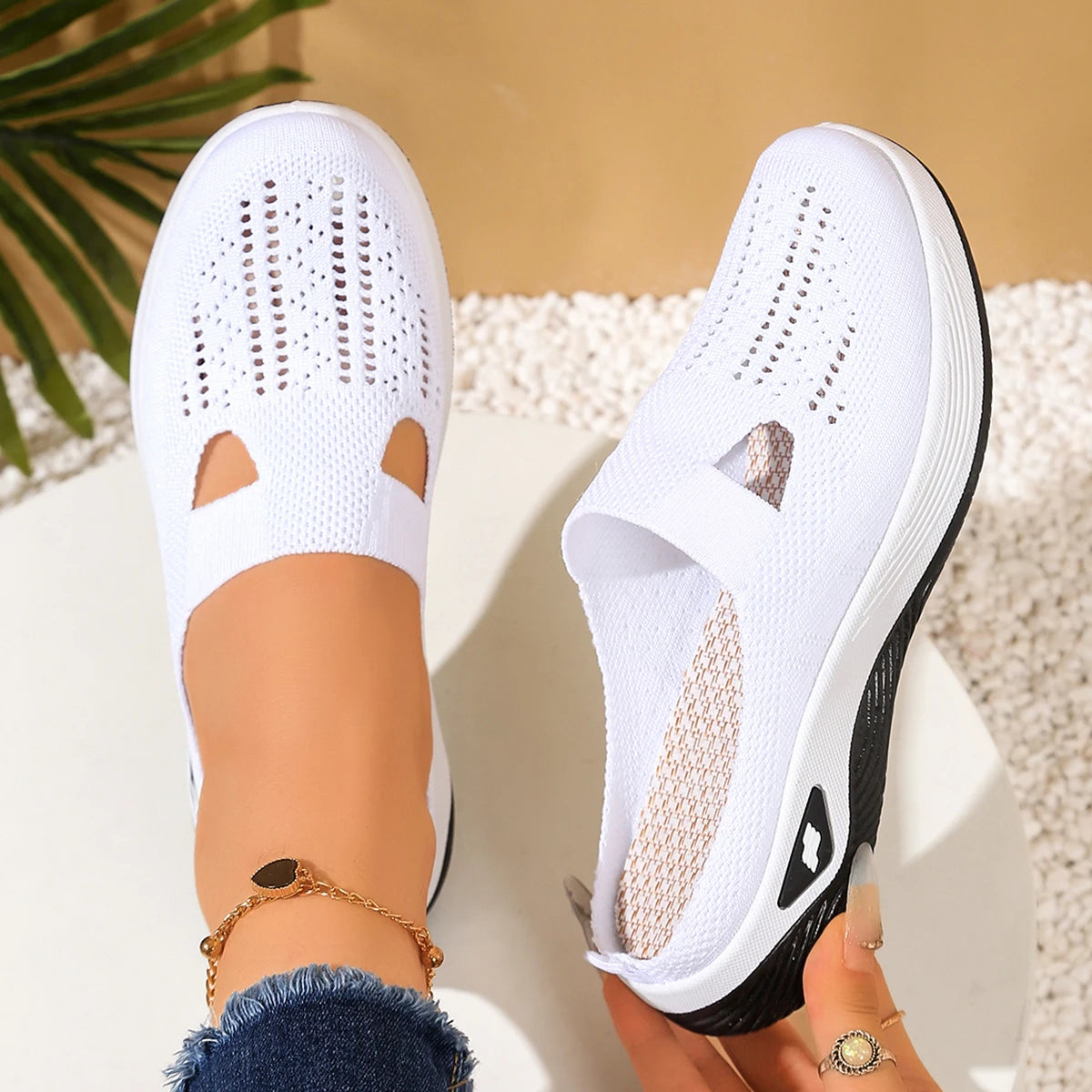 Women Summer Half Slippers Breathable Vent Comfortable Indoor House Shoes Non Slip Flat Sandals