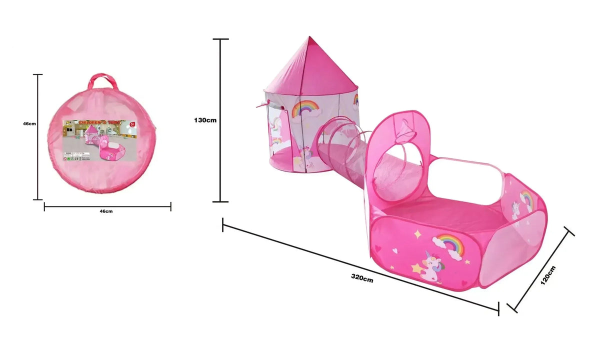 3 in 1 Kids Tent House Portable Castle Play Toy with Tunnel & Ocean Ball Pool child Pit Foldable Indoor Outdoor Baby Playhouse