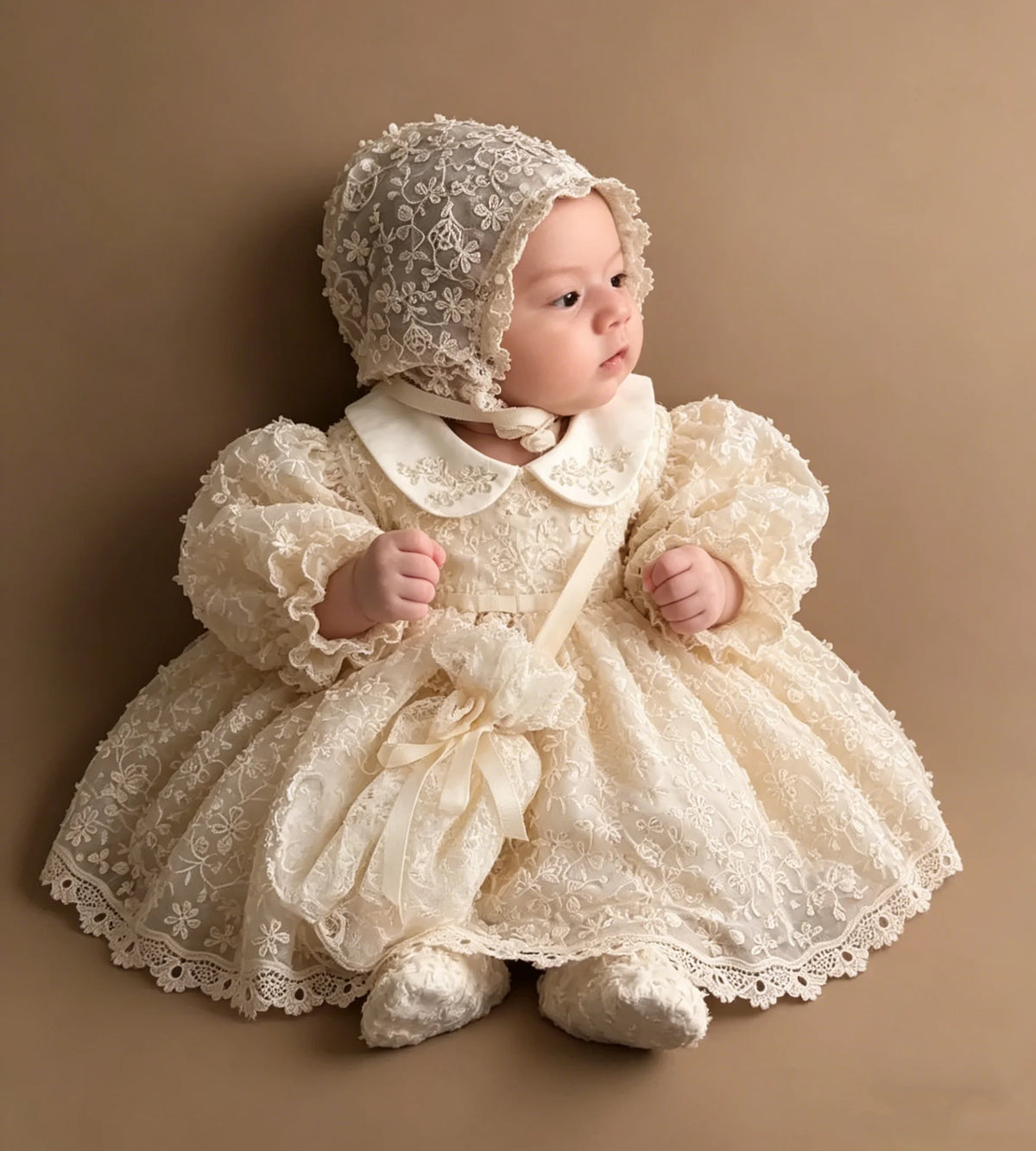 Luxury Christening Gowns for Baby Lace Appliqued Full Sleeves First Communion Dresses Infant Toddler Girls Baptism Dresses