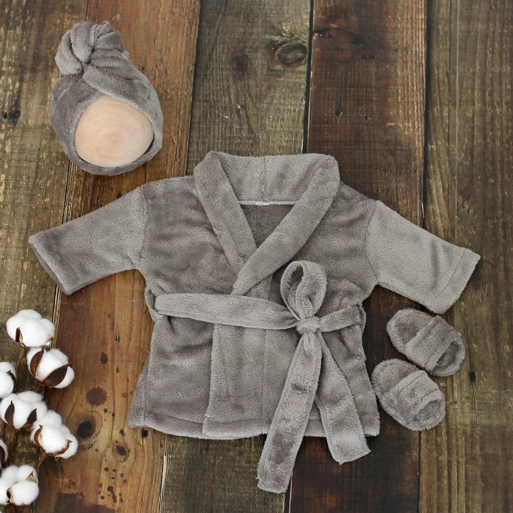 Newborn Baby Photography Prop Soft Fleece Scarf Bathrobes Slipper 3pcs Fotografia Costume Shooting Photoshoot Props Clothing