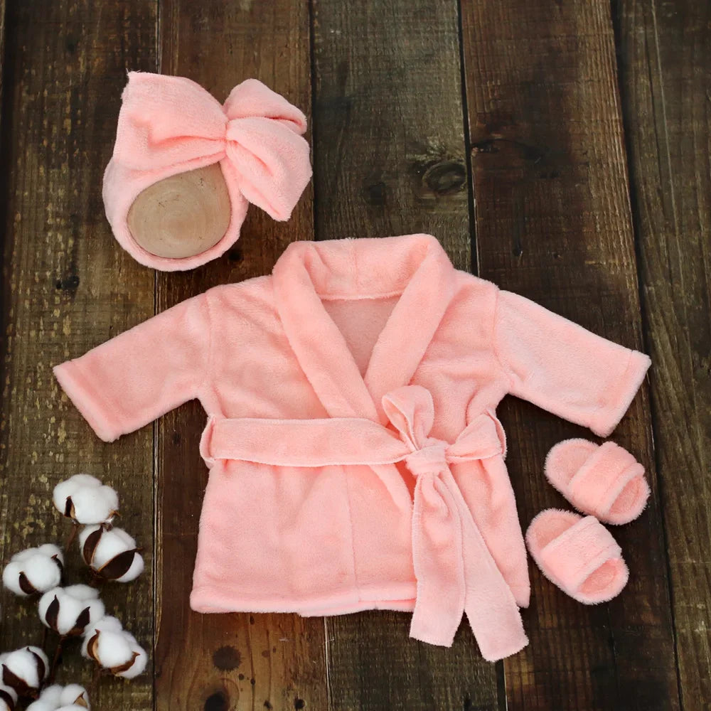 Newborn Baby Photography Prop Soft Fleece Scarf Bathrobes Slipper 3pcs Fotografia Costume Shooting Photoshoot Props Clothing