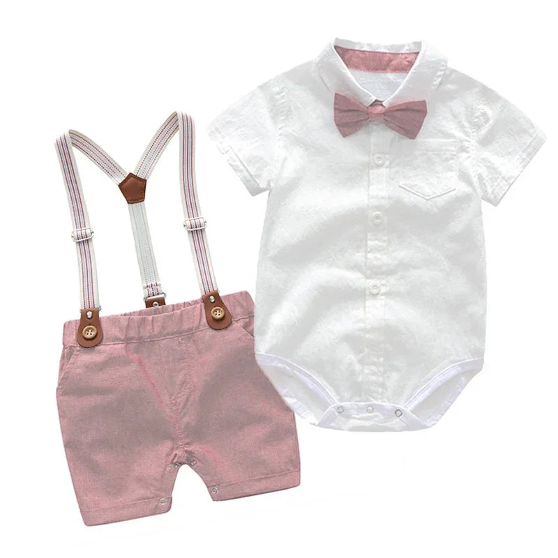 Baby Clothes Set Newborn  Baby Boy Birthday Outfit  Fashion Baby Clothes Boy White Romper + Suspender Pants Gentleman Suits Set